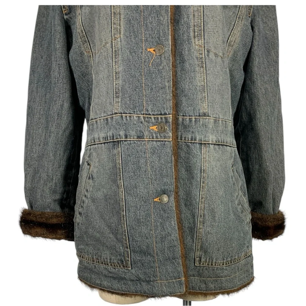 Vintage Marvin Richards Denim Faux Fur Lined Jacket Size Large - Picture 6 of 12